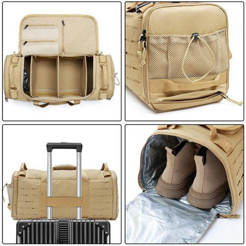 Bagenerous 48L Military Duffle Bag with Separate Shoe Compartment,Tactical Gear Backpack Molle System,Khaki