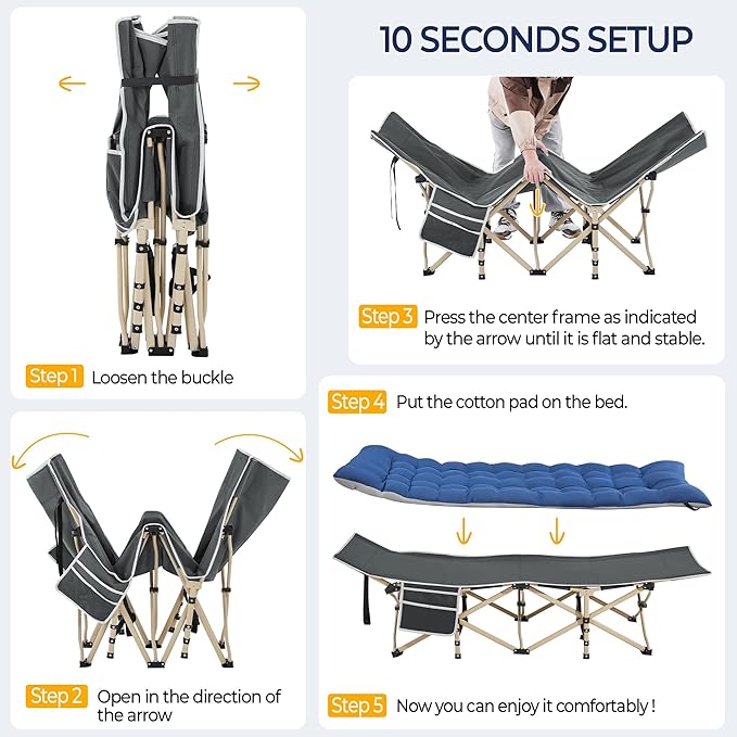 Yaheetech Folding Camping Cot Portable Outdoor Bed for Adults w/Mat & Storage Bag & Carry Bag, Heavy Duty Cots for Outdoor Travel & Office/Home Nap