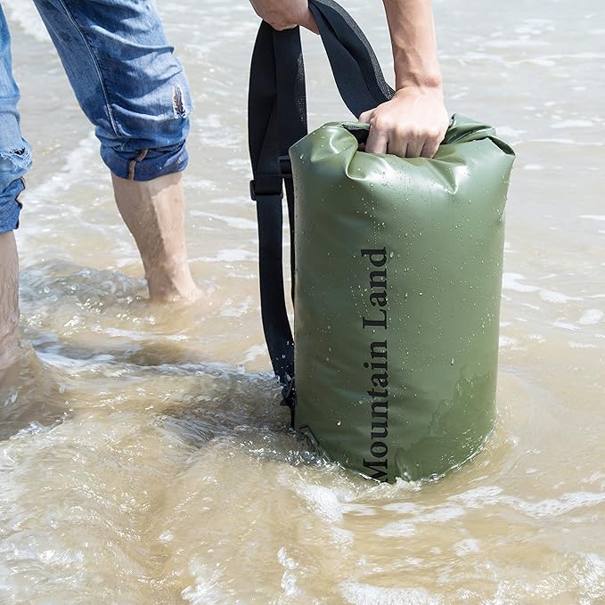 Mountain Land Waterproof Beach Dry Bag 30L Roll Top Backpack Boat Bag Dry Sack for Kayaking Rafting Fishing Hiking Camping Army Green