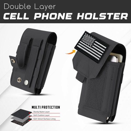 GORELAX Dual Tactical Molle Phone Pouch - Universal Holder for 4.7-6.7 Inch Phones, Fits Backpack/Vest/Belt (US Flag Patch)