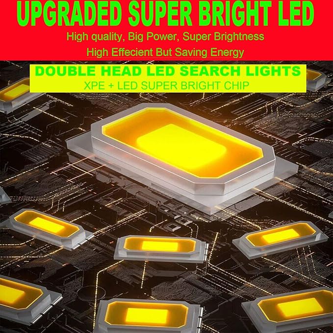 Solar Rechargeable LED Soptlight Flashlight, Super Bright 7000LM Handheld LED Searchlight, Multifunctional Camping Lantern Light, 8 Light Modes, Waterproof IPX4, Power Bank, for Emergency, Home