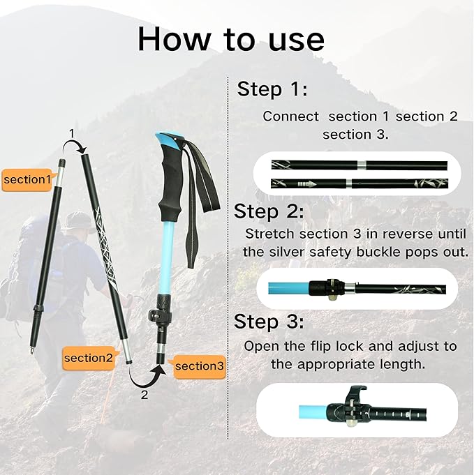 Folding Trekking Poles, Hiking Travel Poles, Hiking Equipment, Lightweight Trekking Poles, Suitable for Men and Women, The Elderly and Children，with an Outdoor Compass