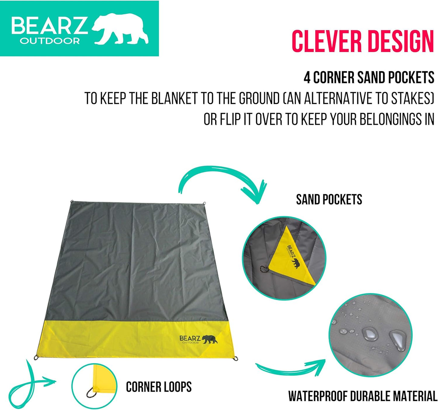 Pocket Blanket - Beach Blanket Waterproof Sandproof, Picnic Blankets Waterproof Foldable, Lightweight & Compact for Hiking, Camping, Travel, Festival Accessories
