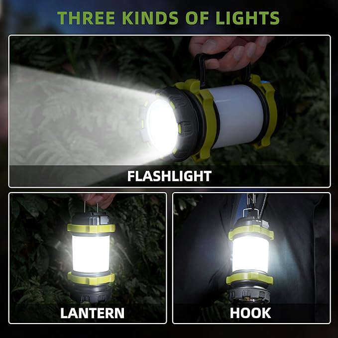 Camping Lantern Rechargeable, Alpswolf Led Lantern Camping Flashlight with 4000 Capacity Power Bank, 6 Modes, IPX4 Waterproof, Portable Rechargeable Lanterns for Power Outage, Hiking Hurricane Outdoor