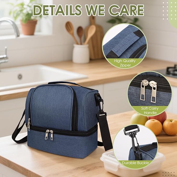 Lunch Box Lunch Bag for Women Men Reusable Insulated Lunch Bag Women Lunch Cooler Tote Bags with Adjustable Shoulder Strap for Office Work Picnic Travel, Navy Blue