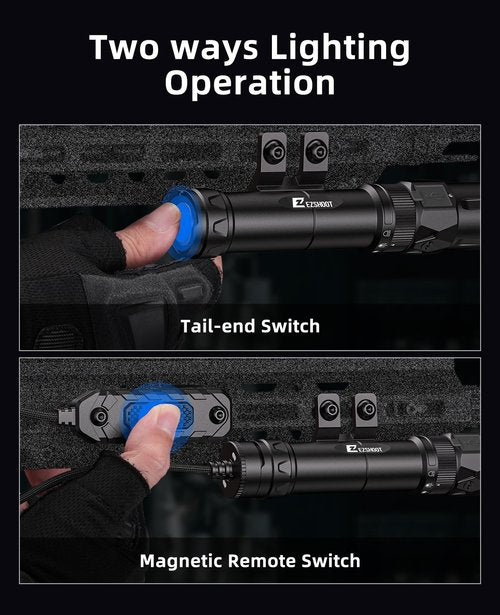 EZshoot 2500 Lumens Rifle Laser Light Combo Compatible with M-Rail, Rechargeable Ar Light Laser Combo with Magnetic Remote Switch, Tactical Rifle Flashlight with Strobe Mode for Home Defense, Hunting