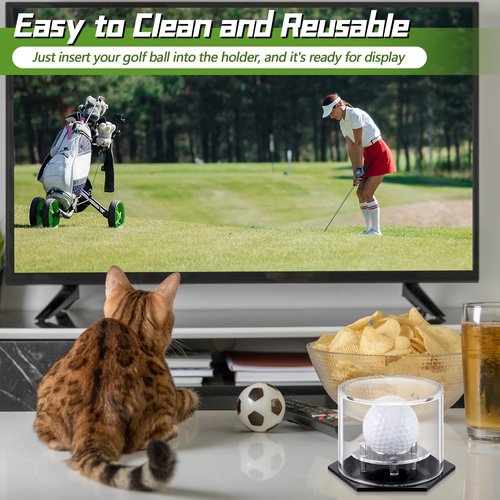 Foilswirl Golf Ball Display Case 3.9 x 2.7 Inch Acrylic Golf Ball Holder Clear Single UV Protection Golf Ball Display Holder Stand for Storage Collections Showcase Gift