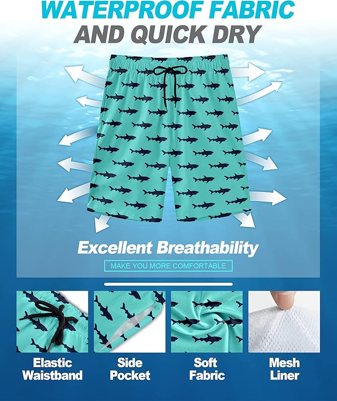 Mens Swim Trunks Quick Dry Board Shorts with Mesh Lining, Breathable Surf Beach Shorts Swimwear Bathing Suits