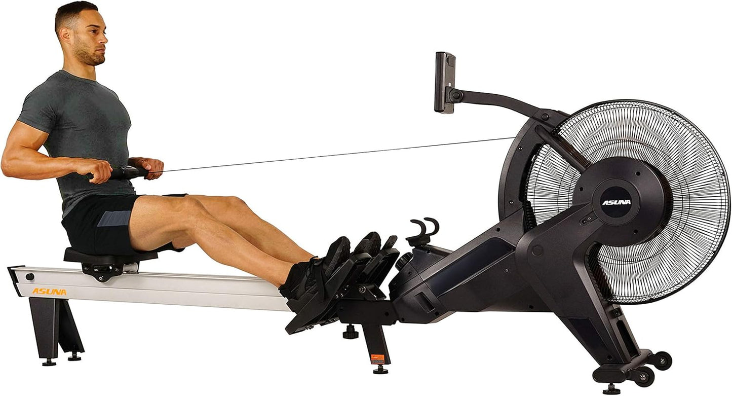 Sunny Health & Fitness Asuna Premium Air + Magnetic Rower Machine w/Extended Aluminium Slide Rail, Cardio Rowing Training Equipment for Home Gym Exercise w/Wide Cushion Seat & Performance Monitor