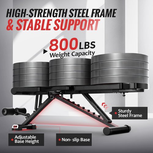 Adjustable Weight Bench for Home Gym with Headrest - Foldable Workout Bench Press, 800lb Capacity for Exercises Incline Flat Decline Sit-Ups