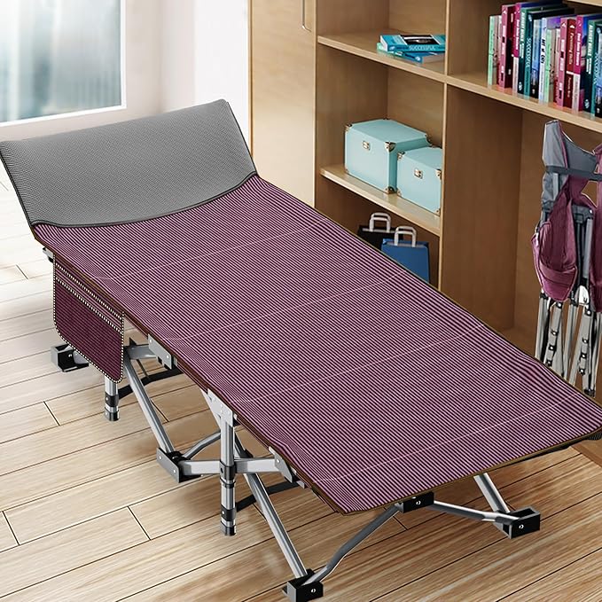 ABORON 2 Pack Folding Camping Cot W/Mat for Adults, Heavy Duty Outdoor Bed with Carry Bag,1200 D Layer Oxford Travel Camp Cots