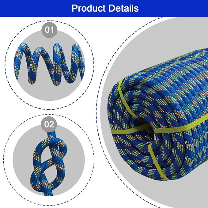 Double Braided Arborist Rope - 3/4 Inch x 50 Feet - High Strength Polyester Outdoor Rope for Tree Work, Nautical, Halyard, Sailing (Blue)
