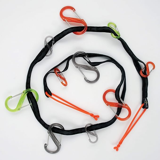 Nite Ize GearLine Hanging Organization System - Gear Ties for Camping, Hiking & Outdoor Activities - Webbing Line with S-Biner Clips & Bendable Gear Ties - Camping Gear Organization - Multicolor