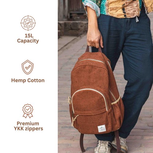 TruHemp Classic Hemp Backpack, Brown – Stylish & Durable Backpack, Comfortable Adjustable Straps, Multiple Compartments, Ideal for Travel, Hiking & Daily Use