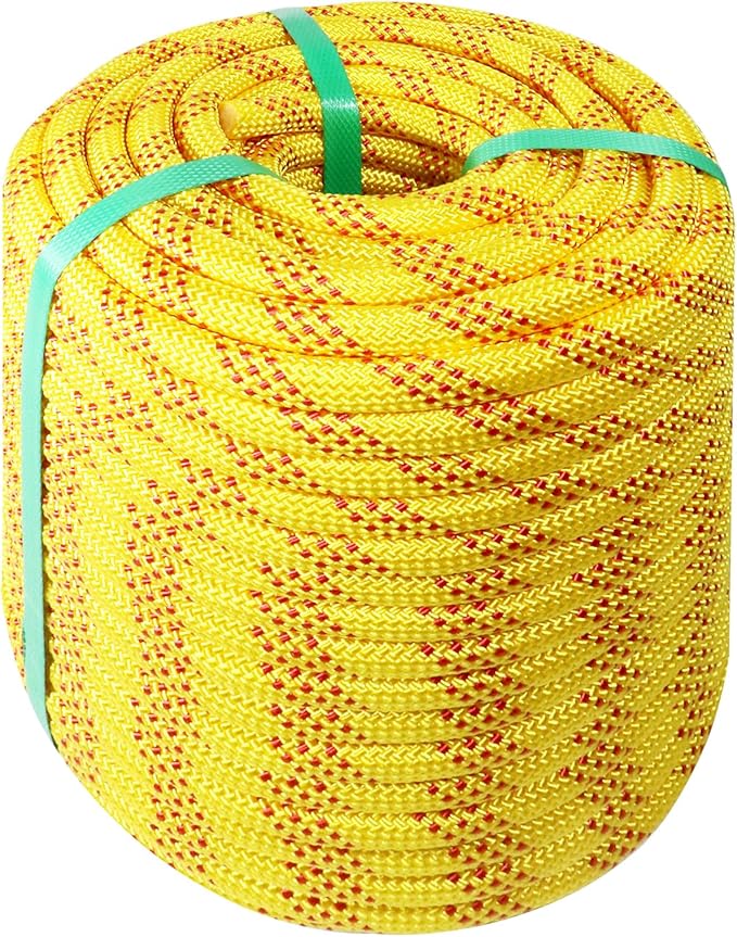 Rigging Rope 1/2 in x 150 Ft Double Braided Polyester Rope Polyester Braided Arborist 48 Strands for Various Outdoor Applications Construction Climbing Swing Sailing (Yellow, 1/2X200FT)