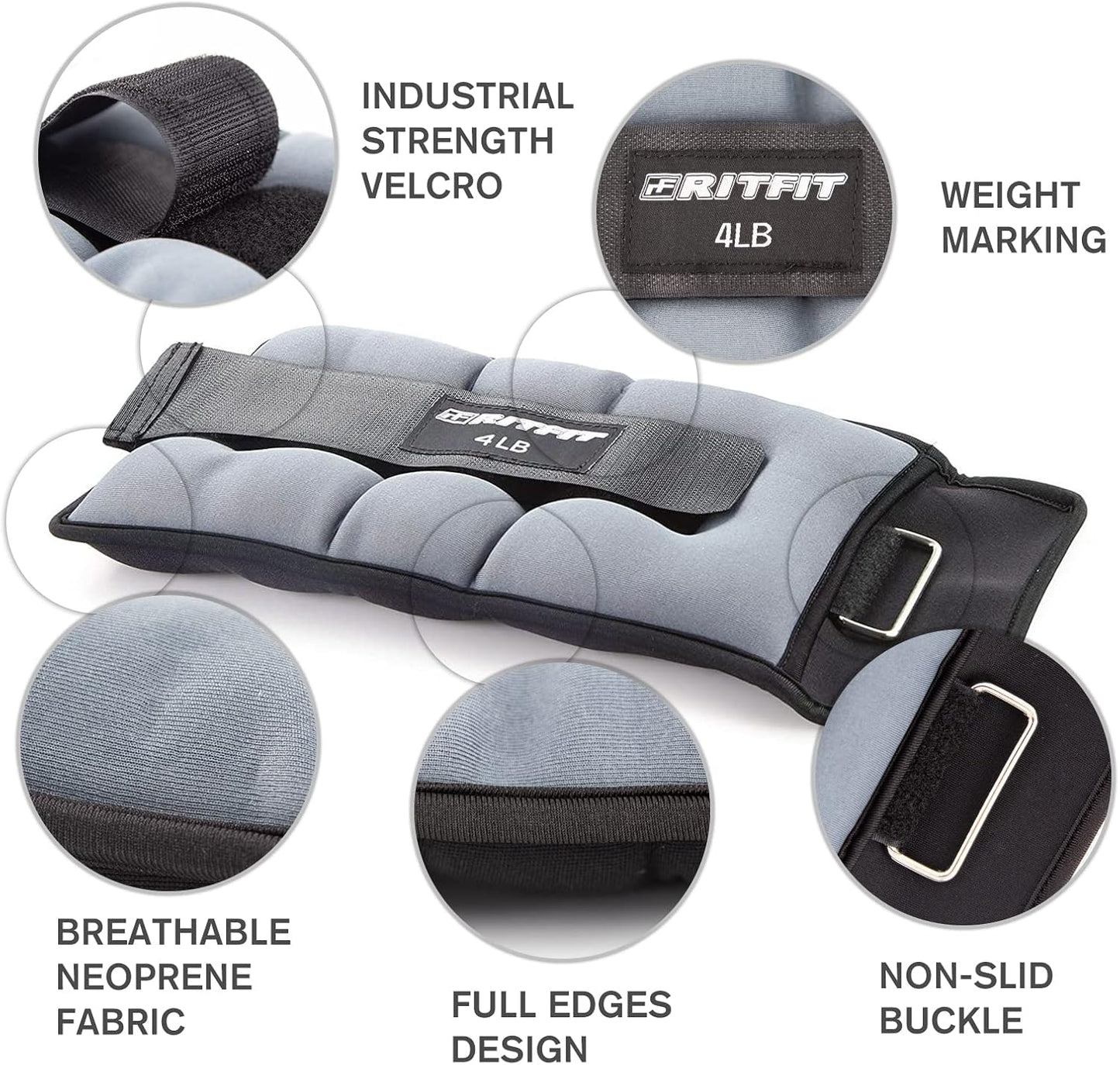 RitFit Ankle Wrist Weights (1 Pair) 1 1.5 2 3 4 5 LB Each with Fully Adjustable Strap for Arm, Hand & Leg - Best for Walking, Jogging, Gymnastics, Aerobics