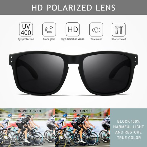 SUNGAIT Polarized Sports Sunglasses for Men Women: Black Retro Square Shades UV400 for Driving Fishing Cycling Running Golf