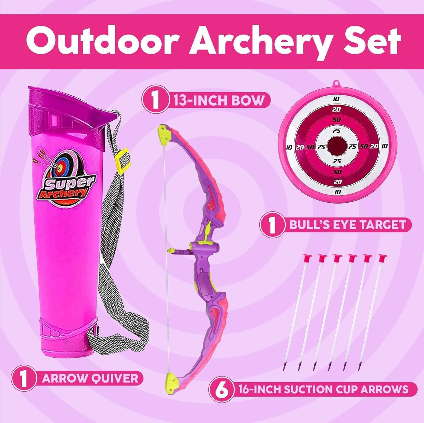 Toysery Kids Archery Set with LED Flash Lights, Toy Bow and Arrow Set for 6-8 Years Old Boys, Includes Archery Bow, 6 Archery Arrows, Target, Quiver - Great for Youth Practice