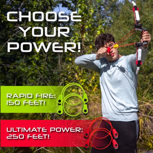 Hog Wild Bow and Arrow Set With 4 Quick Switch Bungees with 2 Power Levels + 3 Foam Arrows - Shoots Arrows Over 250 Feet - Indoor/Outdoor Archery Toy Gift for Kids Age 14+ - Left & Right Hand Friendly