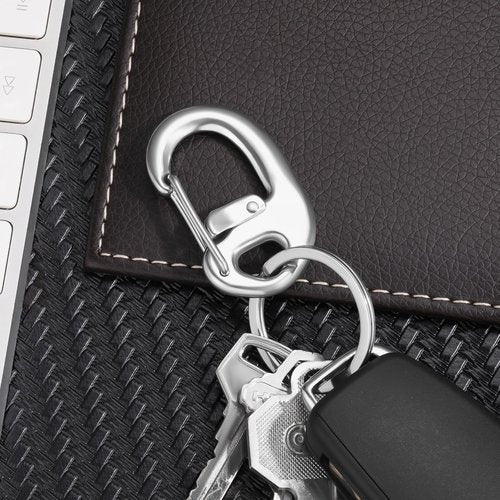 STEEL HAWK Fliplock Stainless Steel Locking Carabiner Clip – Compact Heavy-Duty Keychain Hook with Secure Wire Gate & Key Ring – EDC Gear for Keys, Backpack, Camping, Hiking & Outdoor Use, PVD G/1.75"