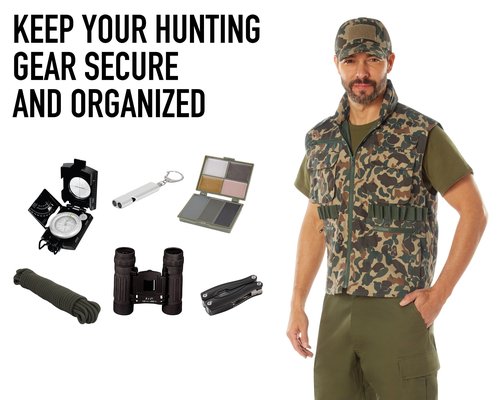 Rothco X Bear Archery Fred Bear Camo Ranger Vest – Tactical Vest with 10 Utility Pockets - Small