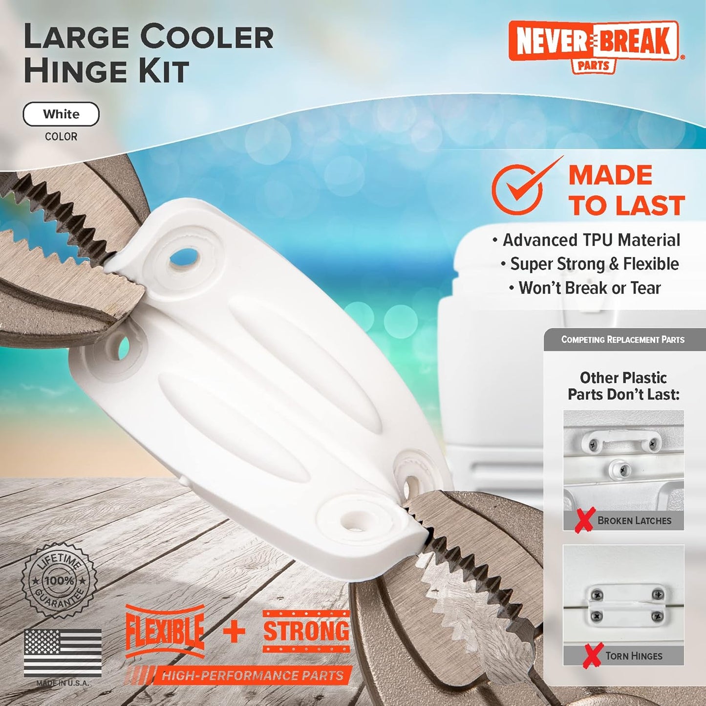 NeverBreak Parts - 3 Pack Igloo Cooler Replacement Hinges, High Strength Igloo Cooler Replacement Parts, Flexible Igloo Cooler Parts