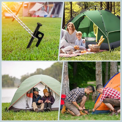 NIOSAVM Heavy Duty Tent Stakes with Hammer - 8pcs 9.8" Carbon Steel Camping Stakes & 11" Mallet, Windproof Stakes for Beach/Rocky Ground, Includes Storage Bag & Anti-Rust Protective Caps