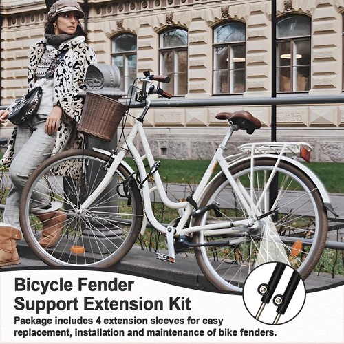 Wshxjzyay 4 Pieces Bike Fenders Support Frame Modification Extension Sleeve, Bike Fender Support Bracket, Fat Tire Bike Fender Support, Bicycle Modification Parts Fenders, Suitable for 20''/24''/26''