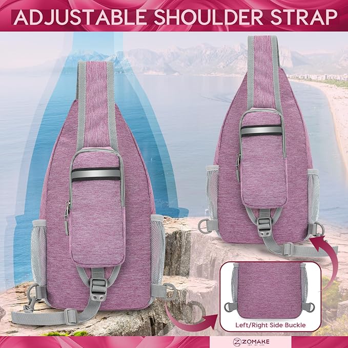 ZOMAKE Small Sling Bag, Travel Sling Backpack, Waterproof Hiking Cycling Crossbody pack for Men Women(Purple)
