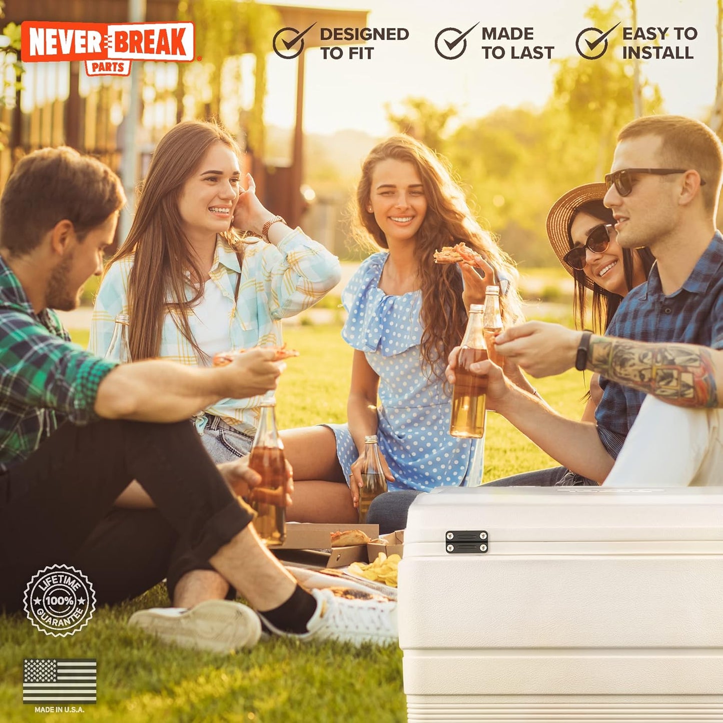 NeverBreak Parts - 2 Pack White Igloo Cooler Hinges Replacement with Screws | High Strength Igloo Cooler Replacement Parts | Igloo Parts kit for ice chests