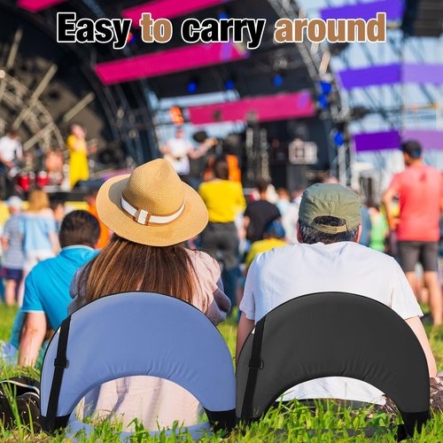 Cinnvoice 2 Pcs Stadium Seats Floor Chairs Reclining Bleacher Seat with Shoulder Strap Portable Recreation Recliner Beach Folding Waterproof Cushion Chair for Sports(Black and Navy Blue)