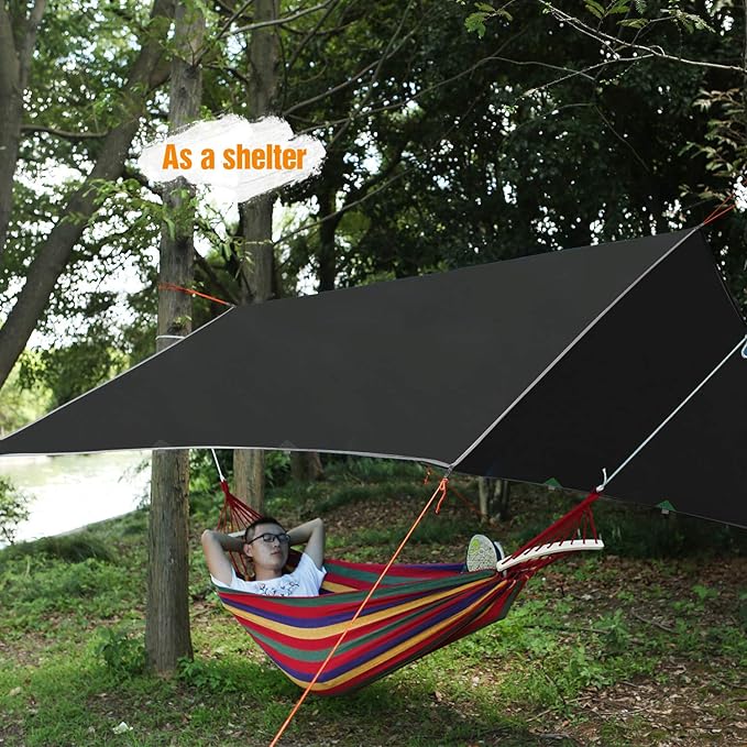 REDCAMP Hammock Rain Fly Camping Tarp Waterproof, 10x12ft Lightweight Backpacking Rain Tarp Shelter for Hiking Outdoor, Black