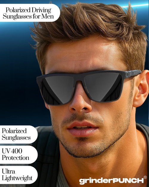 grinderPUNCH Polarized Driving Sunglasses for Men Lightweight UV400 Protection Anti Glare Square Sun Glasses