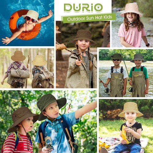 Durio Kids Sun Hat Waterproof Bucket Hats for Boys Girls Summer Beach Sun Hats Outdoor Wide Brim Kids Beach Hat for Boys Fishing Safari Hiking Dark Khaki 8-15 Years