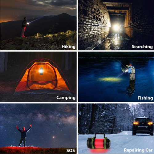 Bundle: 2 Pack Camping Lantern Flashlights (1000LM, 6 Modes) & 1 Pack Rechargeable LED Headlamp (1500LM, 9 Modes) - Super Bright, Waterproof, Portable Emergency Lights for Hurricane, Hiking, Survival