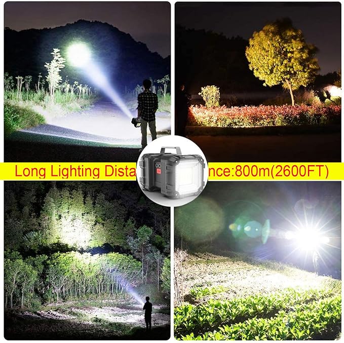 Rechargeable LED Searchlight Flashlight, LED Spotlight Big Power Capacity 15000LM 20h Ultra-Long Standby 7 Lights Modes Camping Work Light, Waterproof, Power Bank, for Home, Outdoor (55 LEDs)