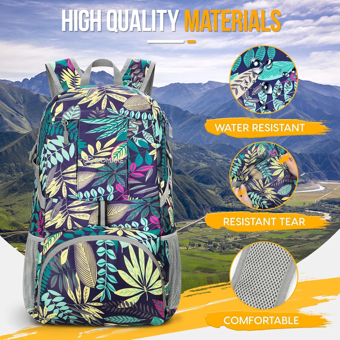 ZOMAKE Lightweight Packable Backpack 35L, Light Foldable Backpacks Water Resistant Collapsible Hiking Bag, Compact Folding Day Pack for Travel Camping(Black)