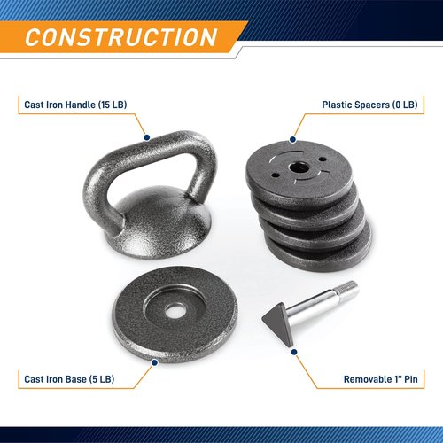 Apex Adjustable Heavy-Duty Exercise Kettlebell Weight Set Strength Training and Weightlifting Equipment for Home Gyms APKB-5009, Grey