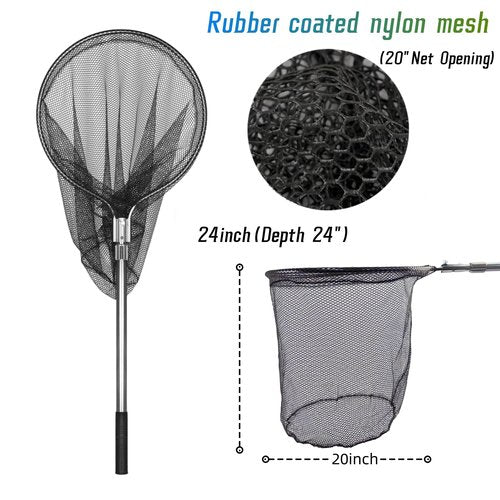 SIWRDTG Heavy Duty Extra Large Aluminum Landing Net - Telescoping Handle (67-100in), 20in Net Opening for Saltwater Fishing