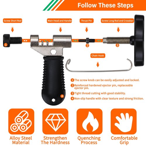 Bike Chain and Crank Repair Tool Kit with Bag, Chain Breaker & Link Pliers & Chain Measuring/Checker + Crank Puller, Must-Have for Cyclist for Emergency/Repairs/Removing/Replacing/Maintenance/Gift