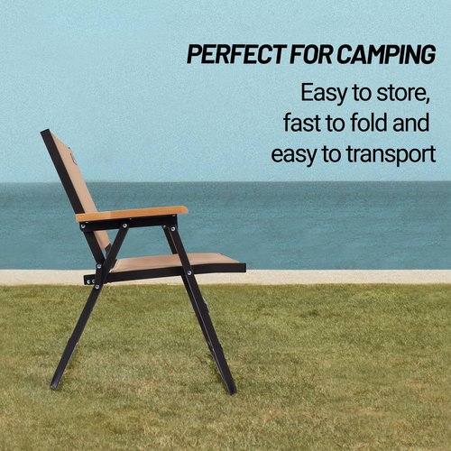 喜马拉雅 Lightweight Folding Camping Chair, Gravel Brown Aluminum Outdoor Beach Chair with Solid Wood Armrest, Portable Collapsible Fishing Chair for Hiking Beach Backpacking Lawn Picnic (2)