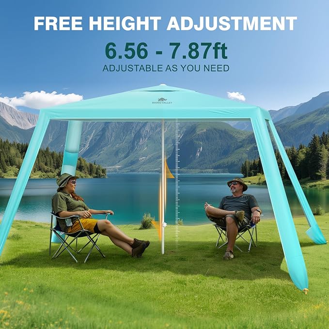 Rhino Valley Beach Cabana, 8 × 8FT Foldable Beach Tent with Cup Holder, Beach Canopy Easy Setup with UPF50+ Protection, Windproof Stable Beach Tent, Portable Beach Cabana Tent for Beach Camping