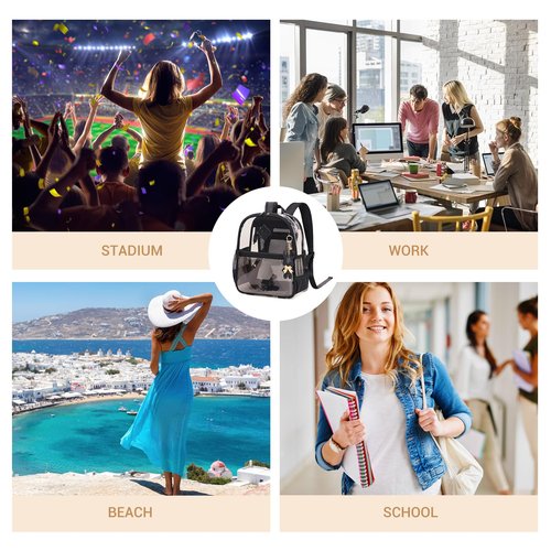 MUSEVOS Clear Backpack for Stadium Events Approved 12×6×12, Thick TPU Mini Clear Bag with Front Pocket for Concert Sport Events Work Travel, Black