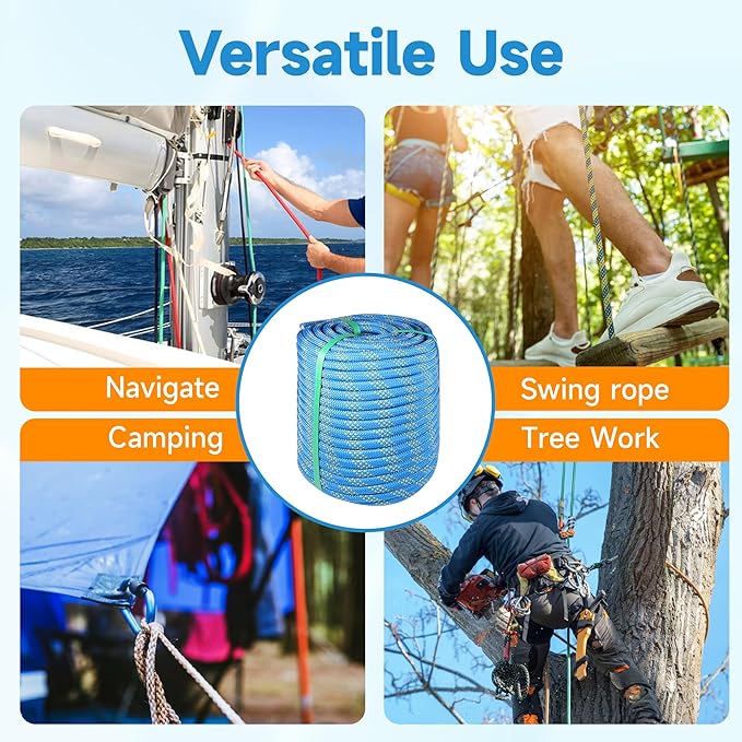 Rigging Rope 1/2 in x 150 Ft Double Braided Polyester Rope Polyester Braided Arborist 48 Strands for Various Outdoor Applications Construction Climbing Swing Sailing (Blue, 3/4X150FT)