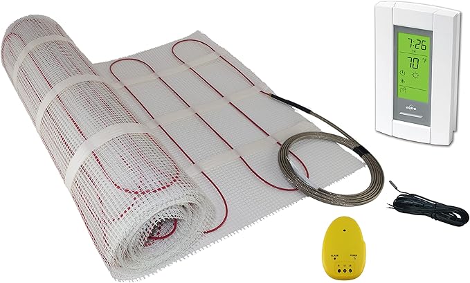 220 Sqft, 240 Volt Mat Electric Radiant Floor Heating System, Heated Floor System, Includes Radiant Floor Heating Thermostat and Sensor. Under Tile Floor Heating System for Heated Floors, Radiant Heat