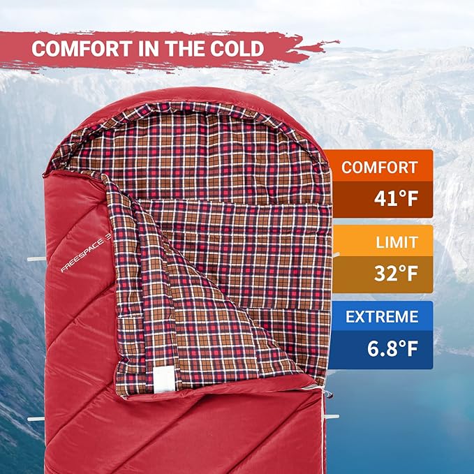 KingCamp Sleeping Bag for Adults, Cold Weather & Warm Extra Wide Big & Tall XL Portable Waterproof Flannel Sleeping Bags, Essentials Gear Accessories for Camping Backpacking Hiking Indoor & Outdoor