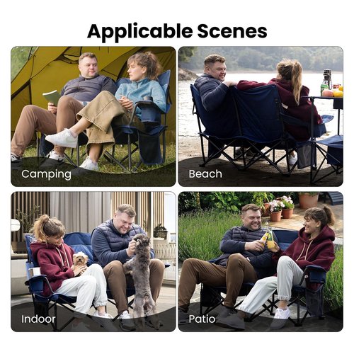 OuterSpa Oversized Camping Couch for Adults Heavy Duty, Fully Padded Double Camping Chair Outdoor Loveseat Double Folding Chair Double Lawn Chairs for Outdoor,Indoor,Camping,Travel,Supports 600lbs