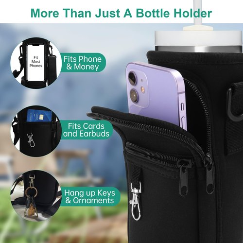 Water Bottle Carrier Bag for Stanley 30oz, Water Bottle Holder with Strap, Bottle Sling with Phone Pocket for Tumbler with Handle, Neoprene Cup Bag Water Bottle Pouch, Stanley Cup Accessories