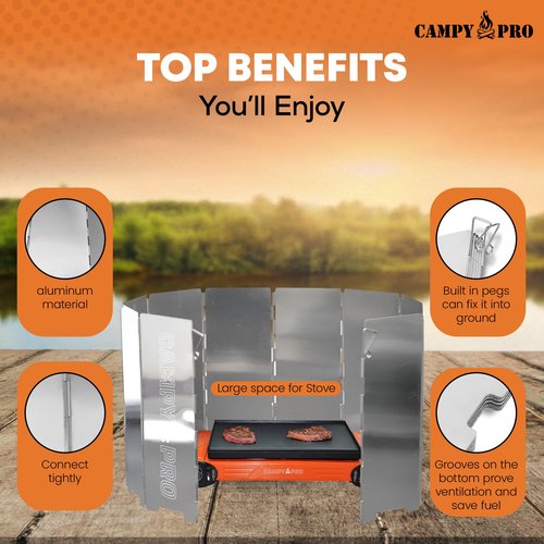 Portable Stove Windscreen – Lightweight 12-Plate Aluminum Windshield for Butane & Propane Camping Stoves, Backpacking Gear, Hiking & Picnic Camping Essentials with Drawstring Bag