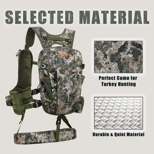 TREKMASTER Turkey Hunting Vest with Removable Seat Cushion, Lightweight & Adjustable Turkey Vest with Game Pouch, Camo Turkey Hunting Gear Accessories for Turkey Hunters (Mountain Camo)